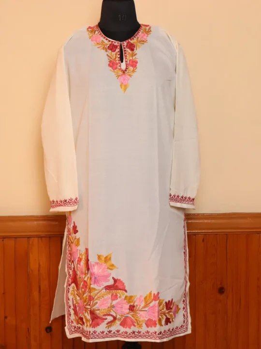 Barooj White Summer Cool Cotton Kurta with Aari Embroidery