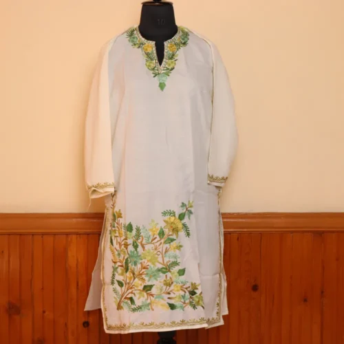 Tulmul  White Summer Cotton  Kurta with Aari Embroidery