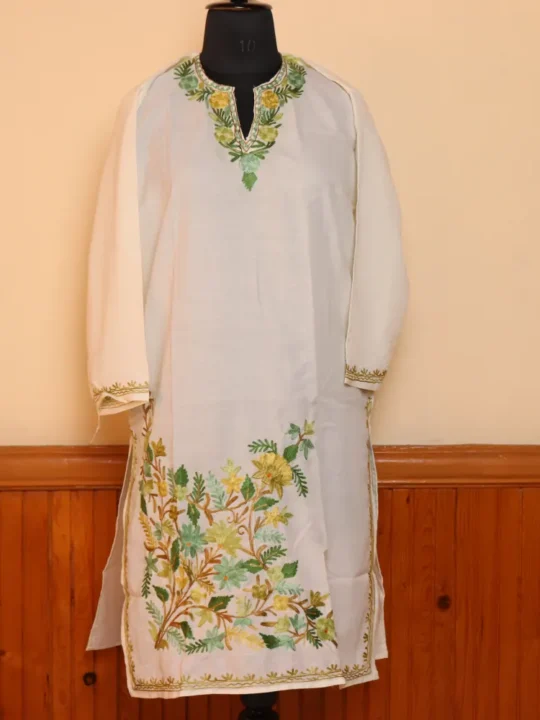 Tulmul  White Summer Cotton  Kurta with Aari Embroidery