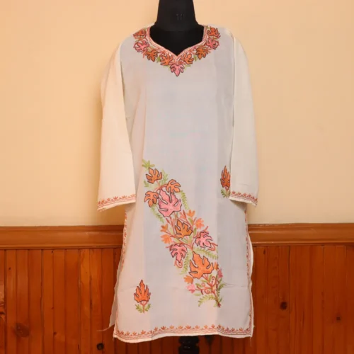 Naqash White Summer Cotton  Kurta with Aari Embroidery