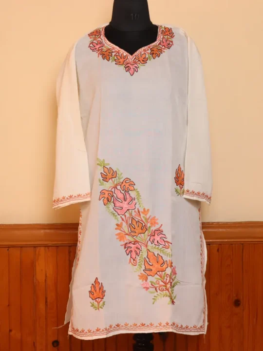Naqash White Summer Cotton  Kurta with Aari Embroidery