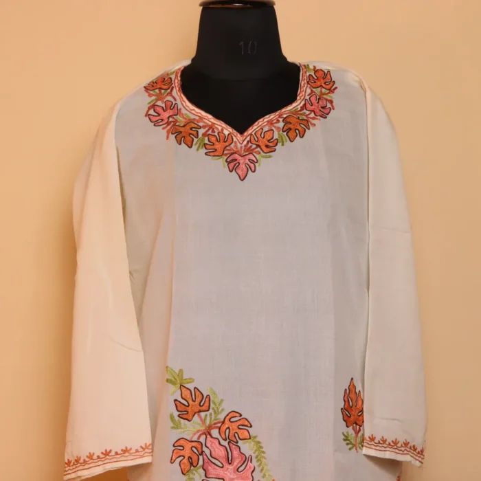 Naqash White Summer Cotton  Kurta with Aari Embroidery - Image 2