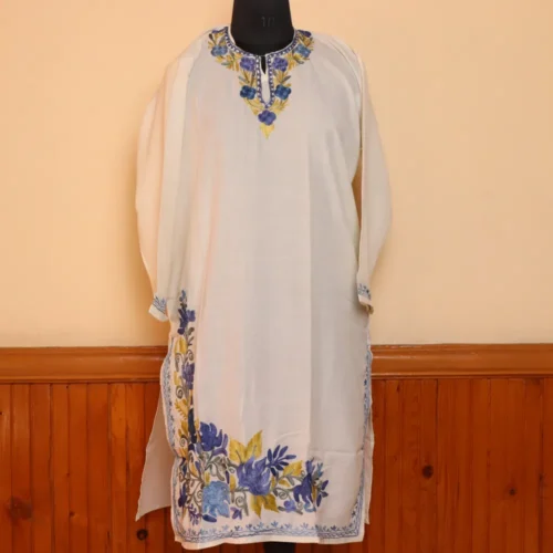 Shaheen Safed Thand Cotton Kurta Aari Embroidery