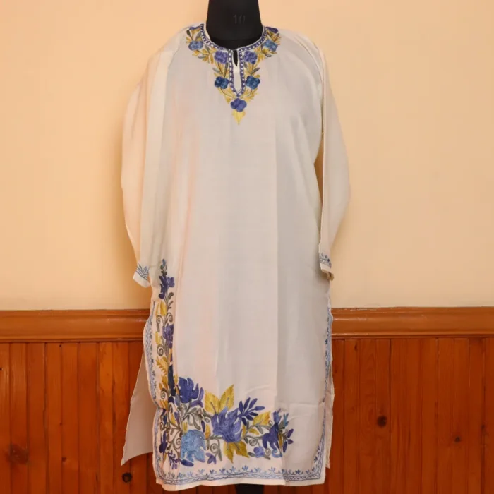Shaheen Safed Thand Cotton Kurta Aari Embroidery