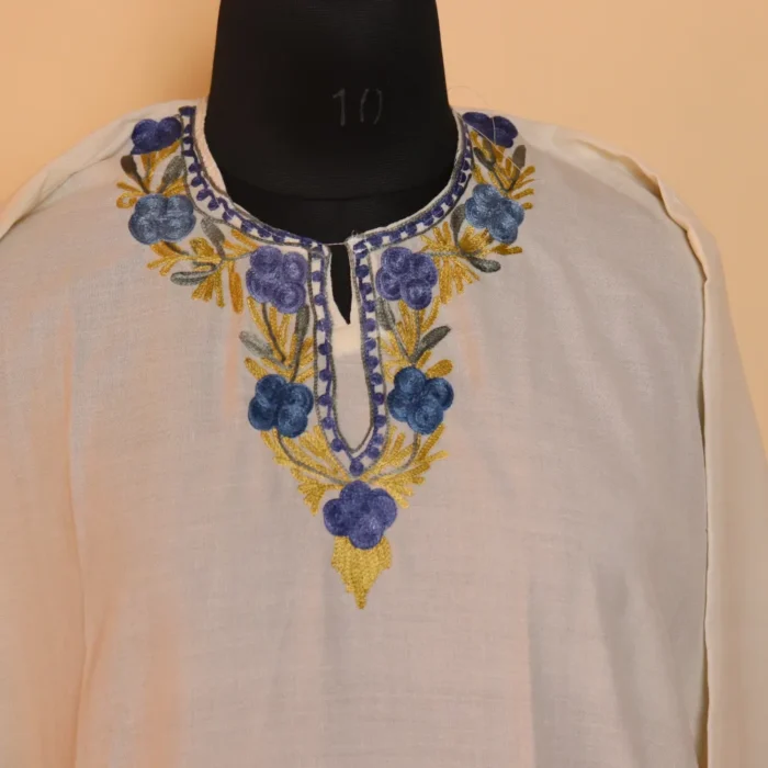 Shaheen Safed Thand Cotton Kurta Aari Embroidery - Image 2