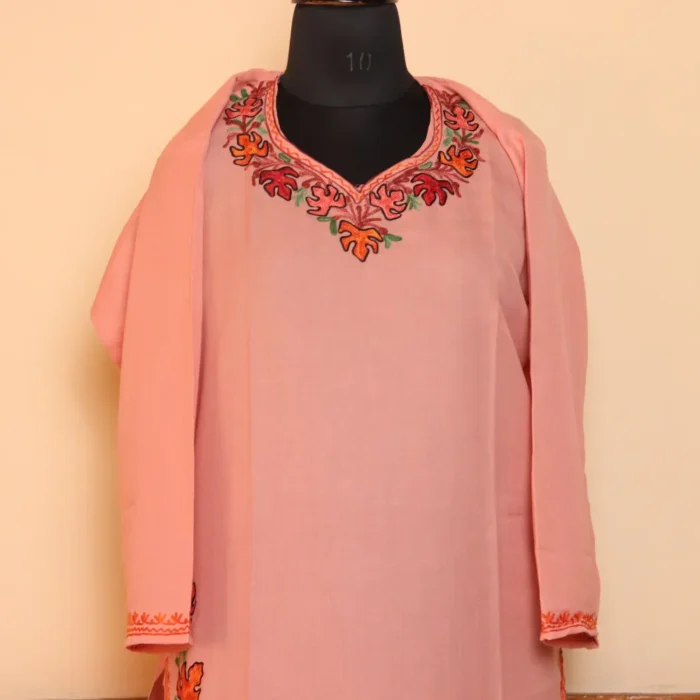 Harud Pink Short Ruby Cotton Kurta with Aari Embroidery - Image 2