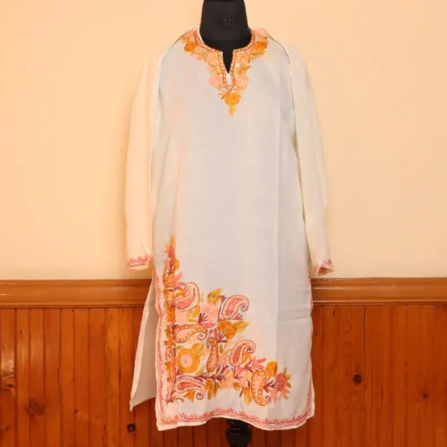 Shaheen White Summer Cool Cotton Kurta with Aari Embroidery