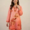 Kashmiri Kurti -Peach Short Ruby Cotton with Aari Embroidery