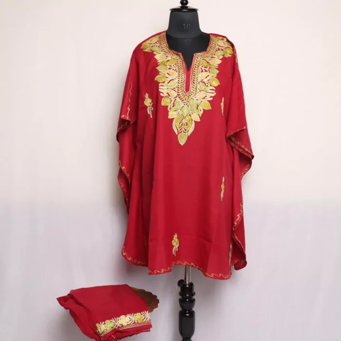 Maroon Kashmiri Kaftan Set – Aari Embroidered Cotton