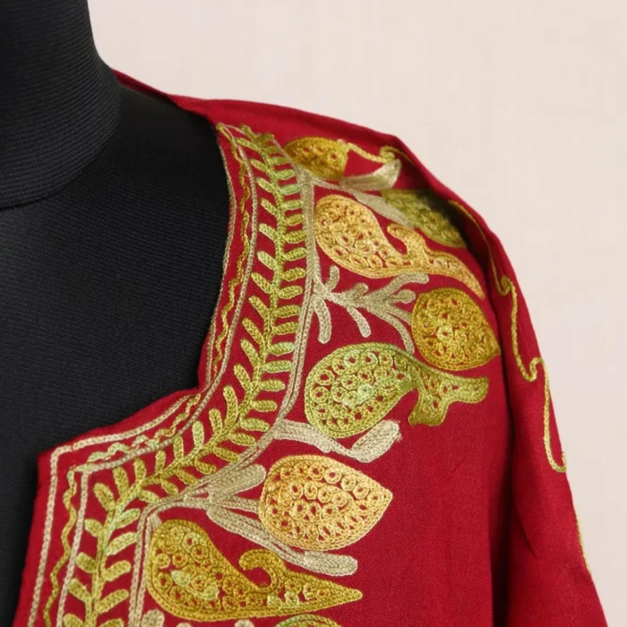 Maroon Kashmiri Kaftan Set – Aari Embroidered Cotton - Image 3