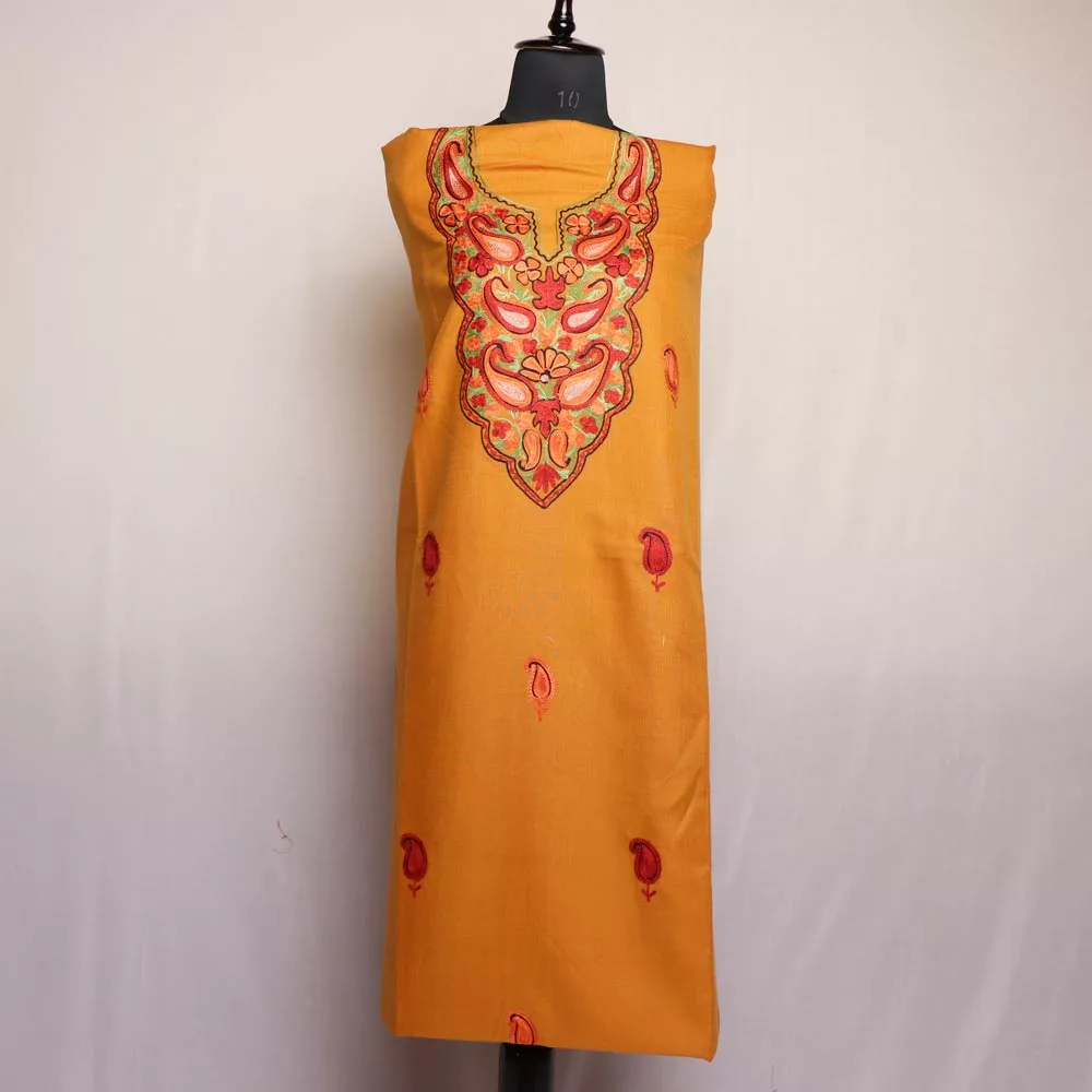 Mustard Ruby Cotton 2pc Suit with Badami Aari Embroidery - Image 3