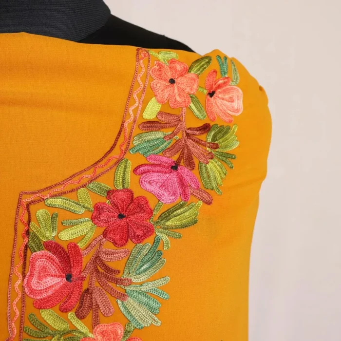 Mustard Georgette 3 Piece Suit with Kashmiri Aari Work - Image 3