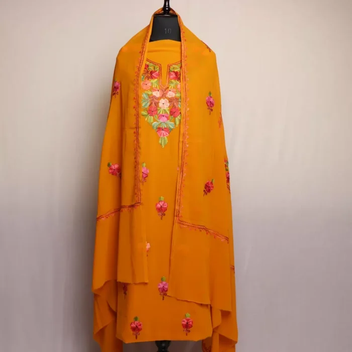 Mustard Georgette 3 Piece Suit with Kashmiri Aari Work