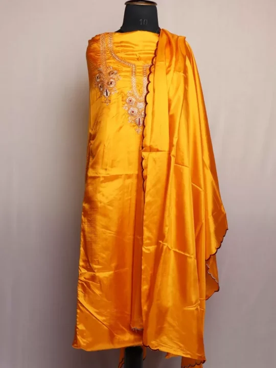 Tilla Embroidered Mustard Silk 3pc Suit