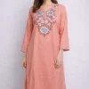 Asma Pink Summer Kashmiri Cotton Kurti with Aari Embroidery