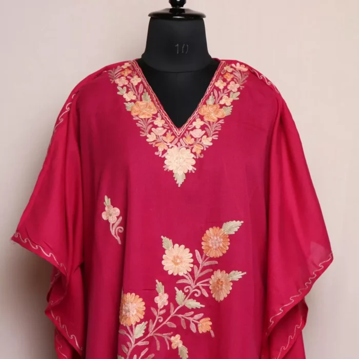 Pink Kashmiri Kaftan Set – Aari Embroidered Cotton - Image 2
