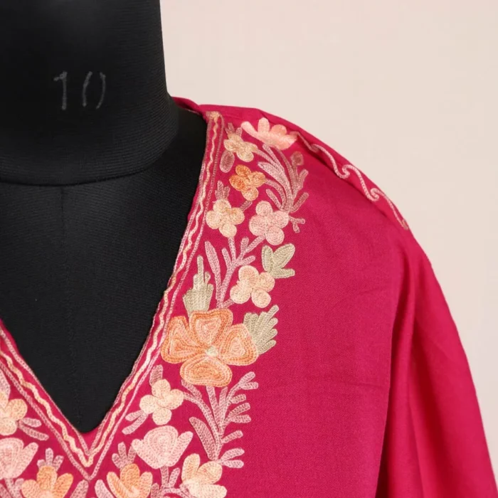 Pink Kashmiri Kaftan Set – Aari Embroidered Cotton - Image 3