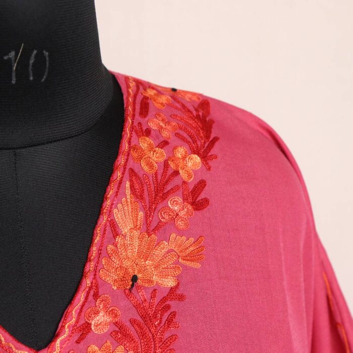 Pink Noori Kashmiri Kaftan Set – Aari Embroidered Cotton - Image 3