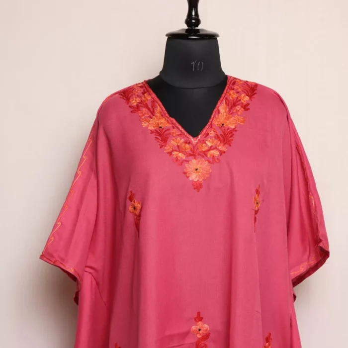 Pink Noori Kashmiri Kaftan Set – Aari Embroidered Cotton - Image 2