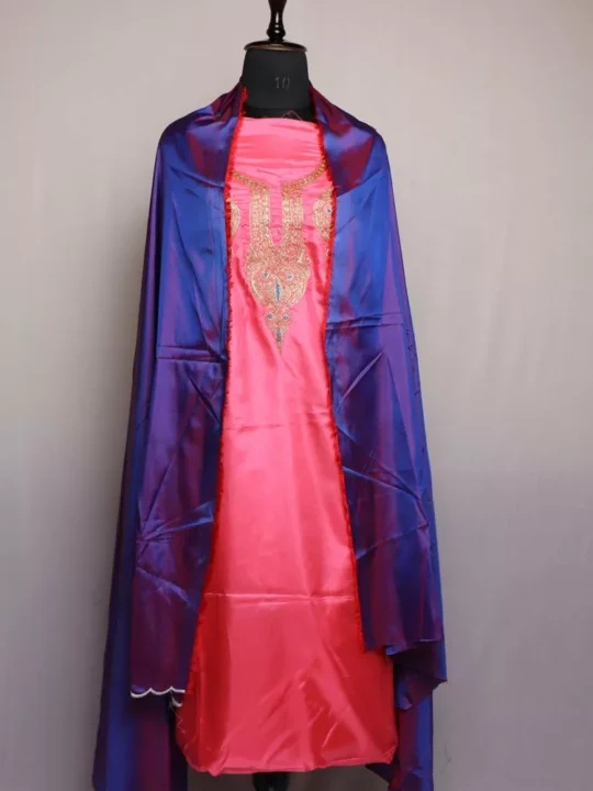 Tilla Embroidered Pink Silk 3pc Suit