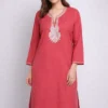 Pink Cotton Kurti with Silver Tilla Embroidery