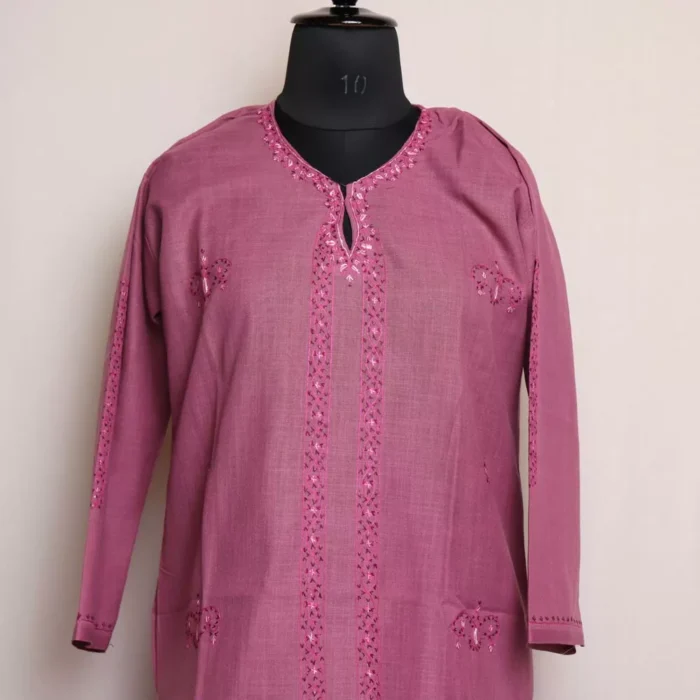 Purple Barbara Kashmiri Sozni Handwork Cotton Kurta - Image 2