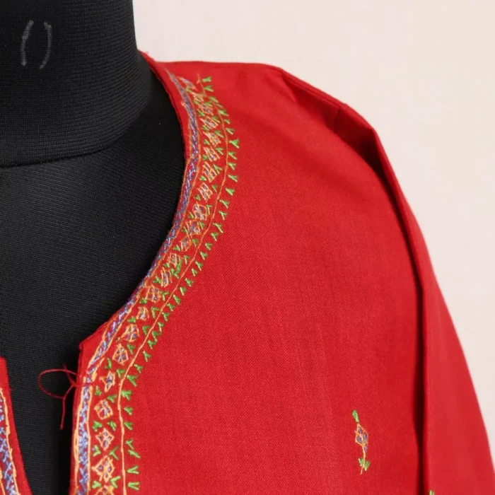 Red Kashmiri Cotton Kurta with Sozni Handwork - Image 3