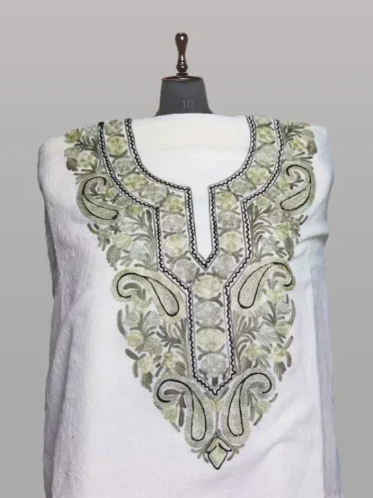 White Shreen Nazakat Crush Cotton 2pc Suit with Aari Work