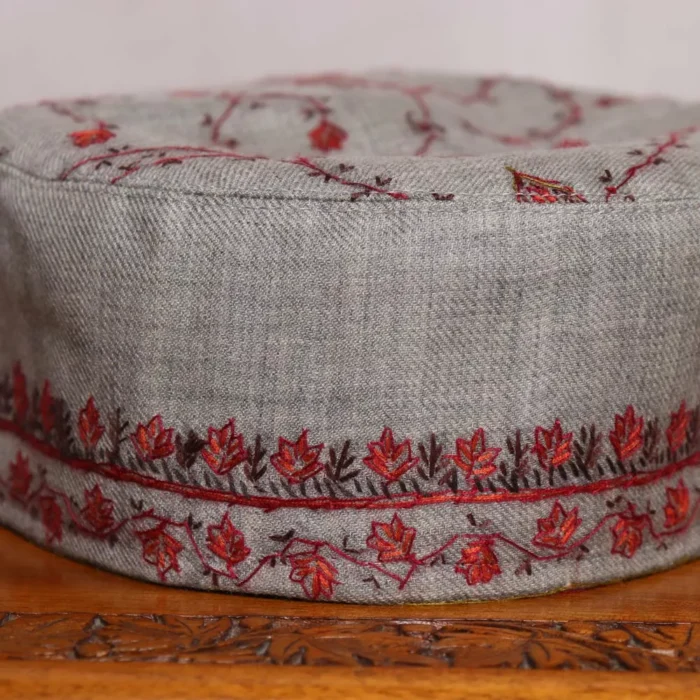 Shab-e-Kashmir Grey Toosha Hand Sozni Cap - Image 3