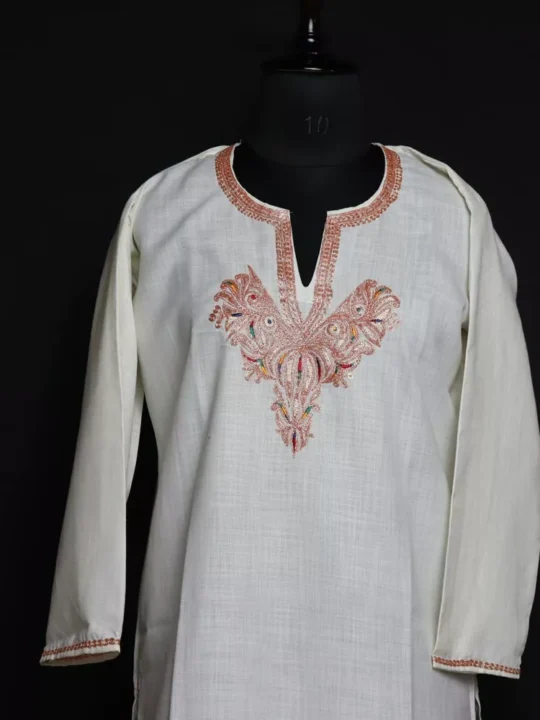 Off White Cotton Kurti with Tilla Embroidery