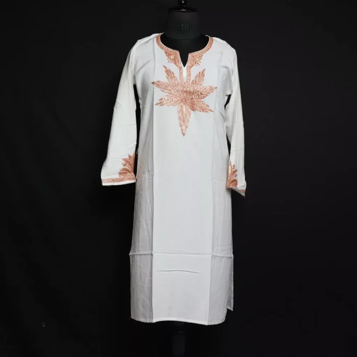 White Rayon Cotton Kurti with Tilla Embroidery - Image 2