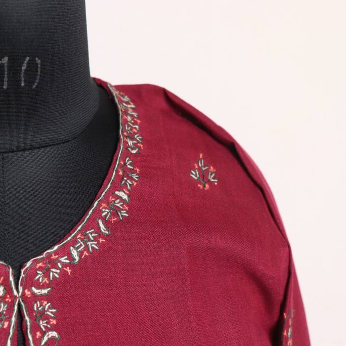 Wine Kashmiri Sozni Handwork Cotton Kurta - Image 5