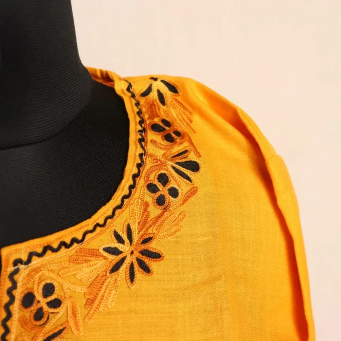 Kashmiri Kurti - Yellow Short Ruby Cotton with Aari Embroidery - Image 3