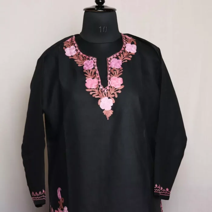 Black Floral Kashmiri Cotton Aari Kashmiri Co-ord Set - Image 2
