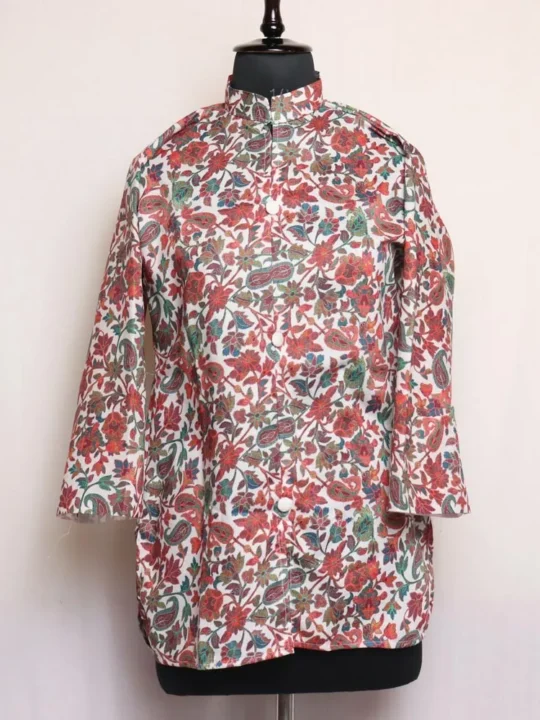 White Kani Print Short Kurti