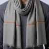 Greenish Humayun Woolen Kashmiri Muffler With Badam Booti Hand Sozni Embroidery