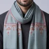 Humayun Grey Woolen Kashmiri Muffler With Hand Sozni Embroidery