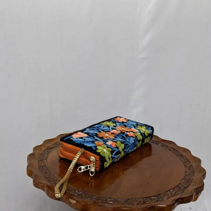 Black Izband Aari Embroidery Zip Wallet - Image 3