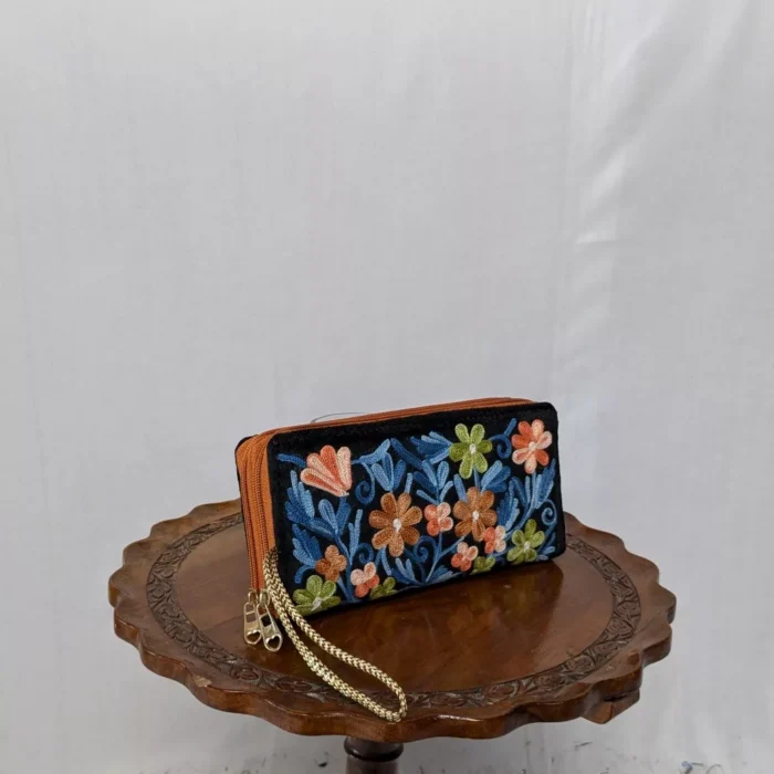 Black Izband Aari Embroidery Zip Wallet - Image 2