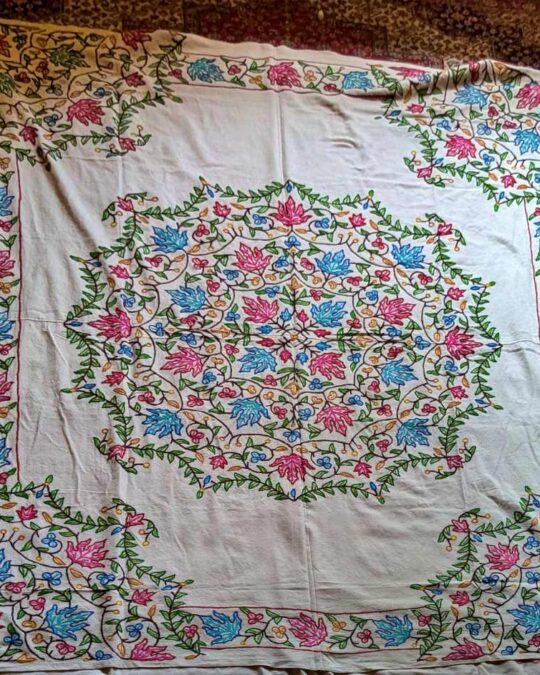 The Shalimar Baagh Double Bedsheet Mandala with Hand Crewel Embroidery | Bed Cover