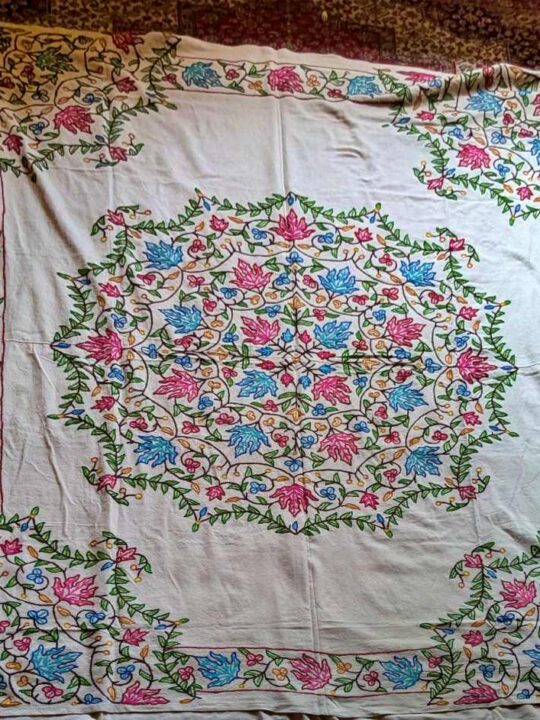 The Shalimar Baagh Double Bedsheet Mandala with Hand Crewel Embroidery | Bed Cover