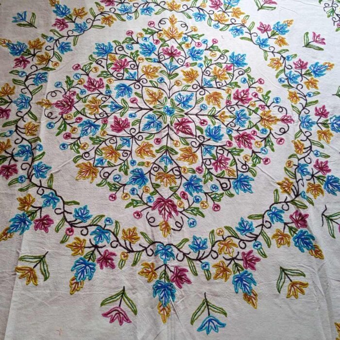 The Tulip Garden Double Bedsheet Mandala with Hand Crewel Embroidery | Bed Cover - Image 3