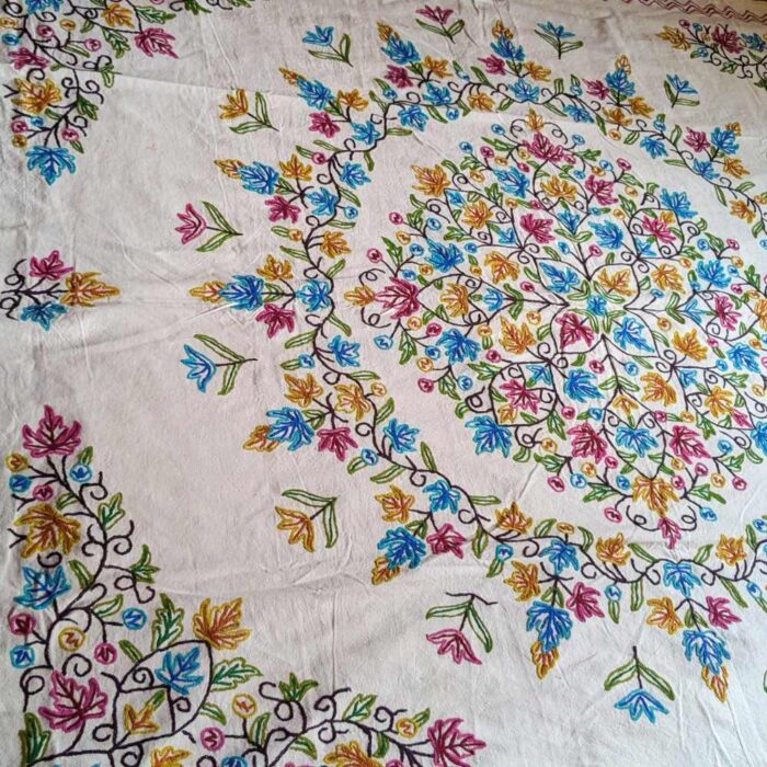 The Tulip Garden Double Bedsheet Mandala with Hand Crewel Embroidery | Bed Cover - Image 2