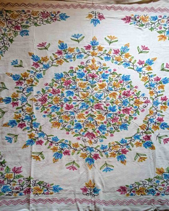 The Tulip Garden Double Bedsheet Mandala with Hand Crewel Embroidery | Bed Cover