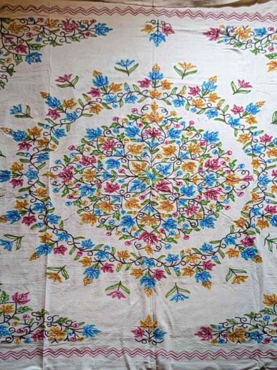 The Tulip Garden Double Bedsheet Mandala with Hand Crewel Embroidery | Bed Cover
