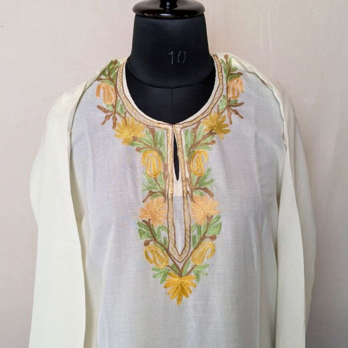 Summer Kurta Nadir Off White with Chinar Damaan Aari Embroidery XL - Image 3