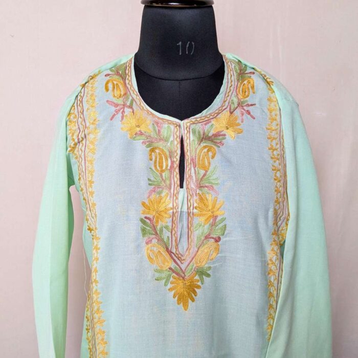 Green Nadir Cotton Kashmiri U Style Co-ord Set - Image 3