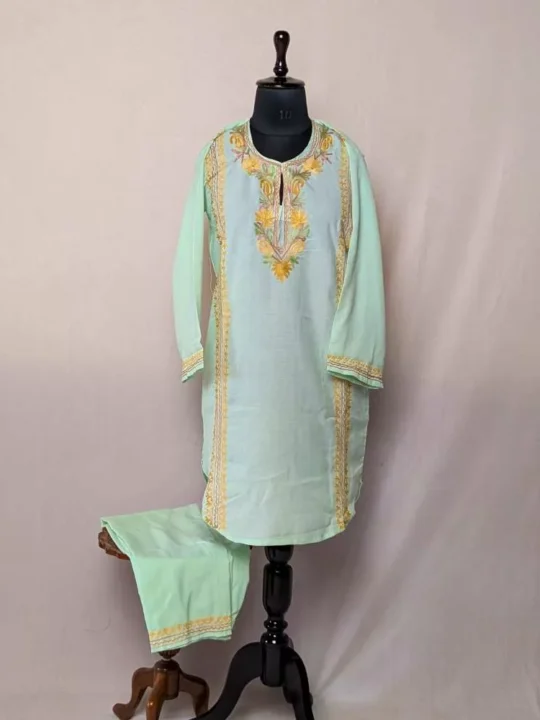Green Nadir Cotton Kashmiri U Style Co-ord Set