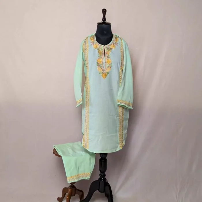 Green Nadir Cotton Kashmiri U Style Co-ord Set