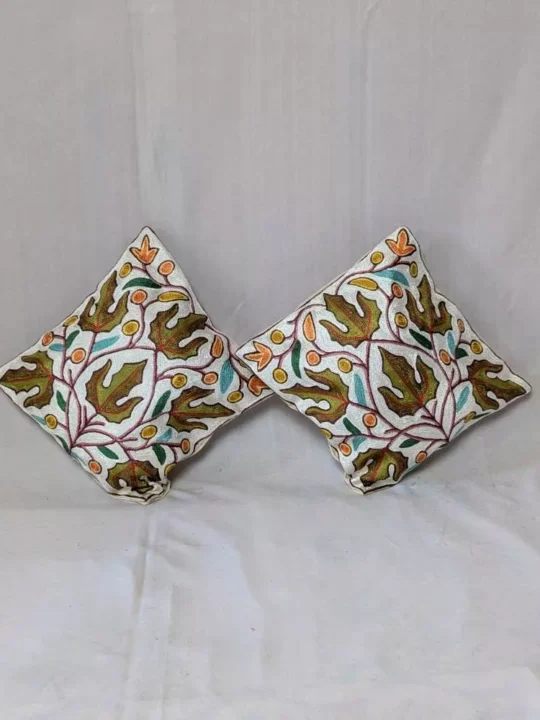 White Base Chinari Barzul Chainstitch Cushion Cover 12×12 – Set of 2